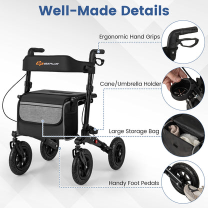 Folding Rollator Walker for Seniors with Seat for All Terrain, Black Walkers & Rollators at Gallery Canada