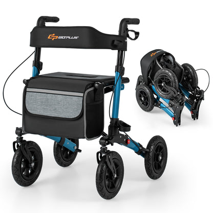 Folding Rollator Walker for Seniors with Seat for All Terrain, Navy Walkers & Rollators at Gallery Canada