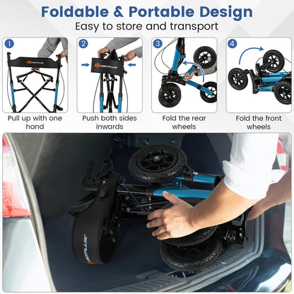 Folding Rollator Walker for Seniors with Seat for All Terrain, Navy Walkers & Rollators at Gallery Canada
