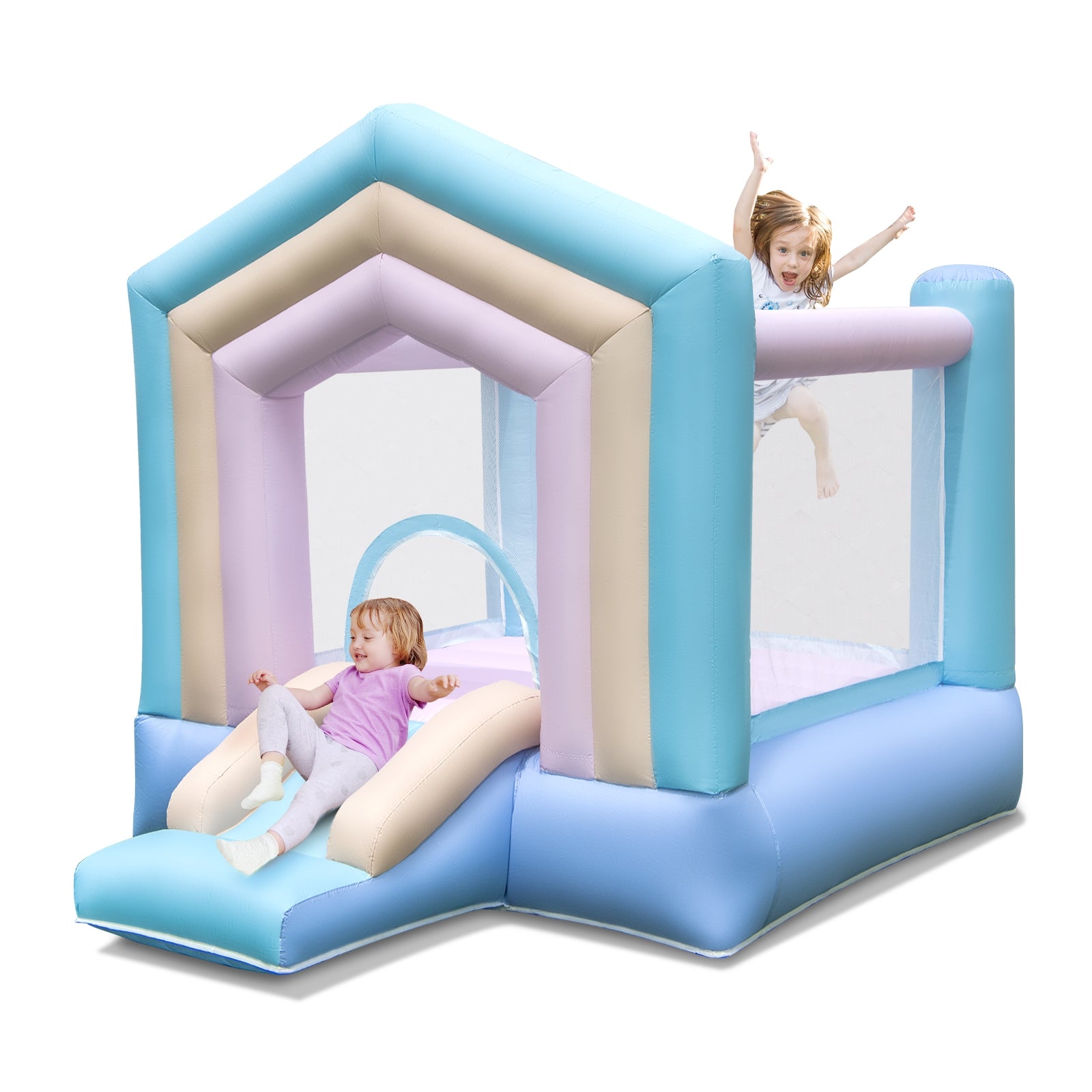 Kids Bounce House with Slide and Basketball Rim Bouncy Castle for Party without Blower, Multicolor Bounce House at Gallery Canada