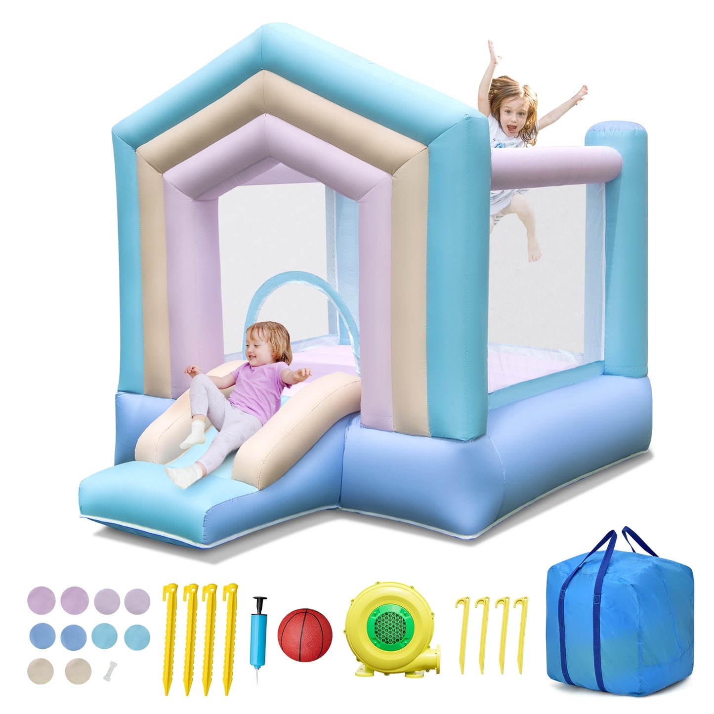 Kids Bounce House with Slide and Basketball Rim Bouncy Castle for Party with 480W Blower, Multicolor Bounce House at Gallery Canada