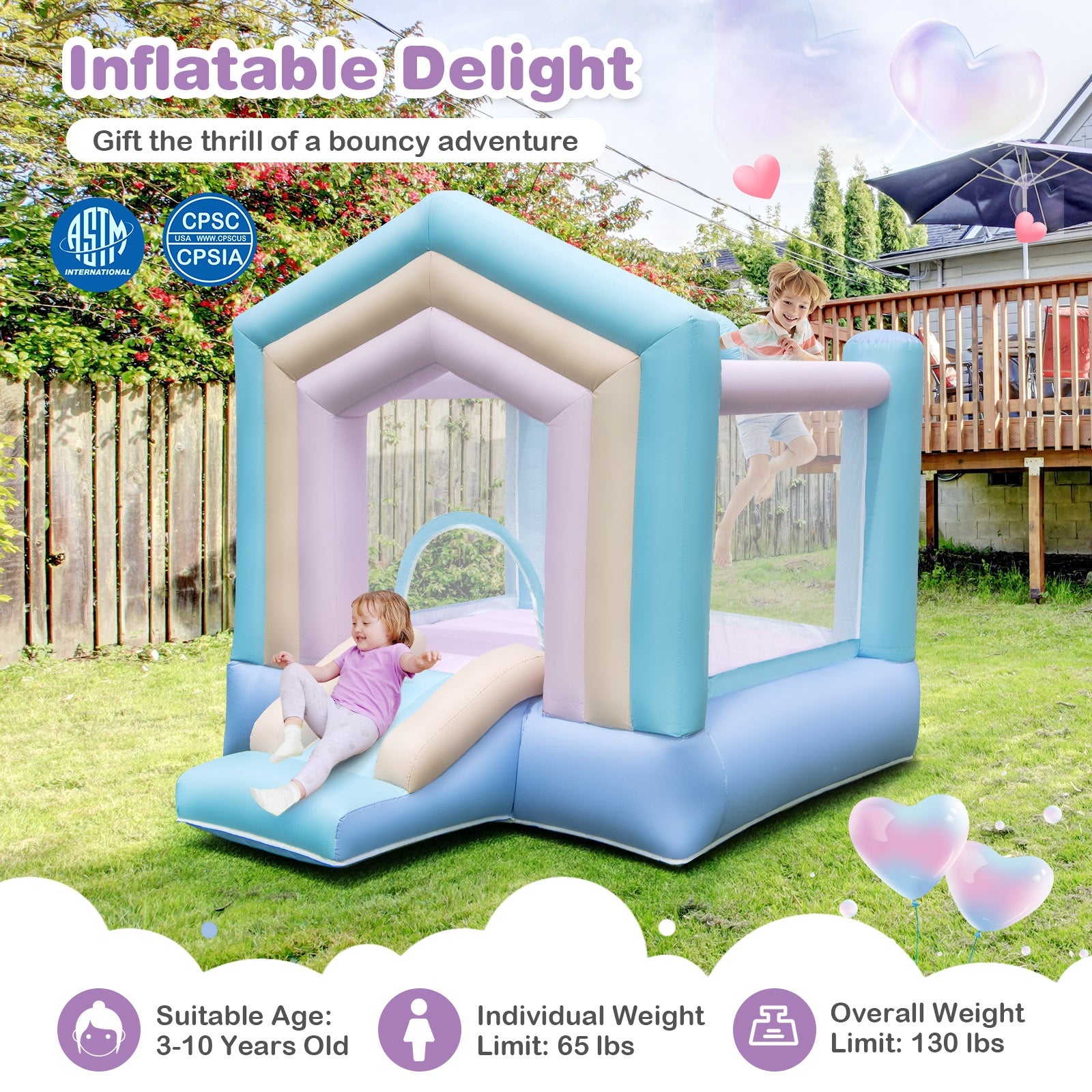 Kids Bounce House with Slide and Basketball Rim Bouncy Castle for Party with 480W Blower, Multicolor Bounce House at Gallery Canada