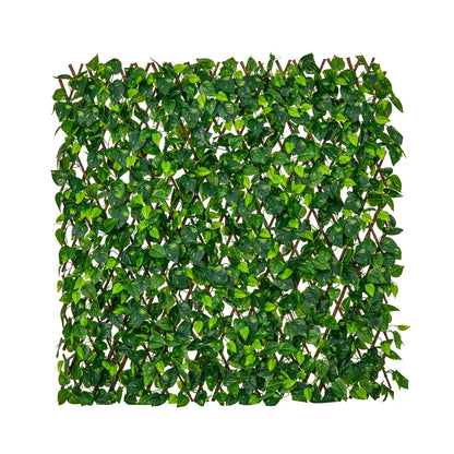 Expandable Fence Privacy Screen Decorative Faux Fencing Panel with Real Willow Frame, Green