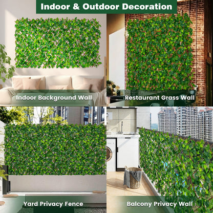 Expandable Fence Privacy Screen Decorative Faux Fencing Panel with Real Willow Frame, Green