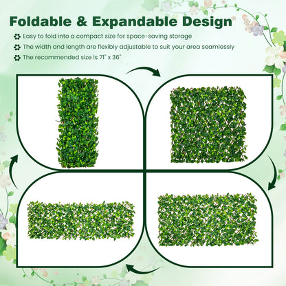 Expandable Fence Privacy Screen Decorative Faux Fencing Panel with Real Willow Frame, Green
