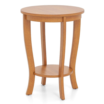 2-tier Round End Table with Solid Wood Legs, Light Brown End & Side Tables at Gallery Canada