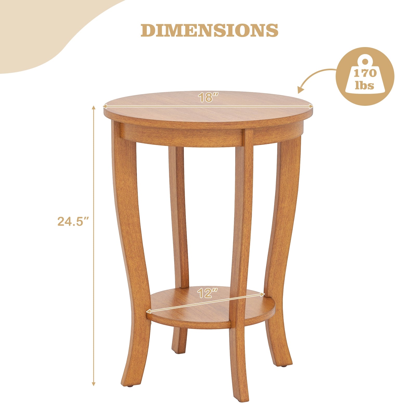 2-tier Round End Table with Solid Wood Legs, Light Brown End & Side Tables at Gallery Canada