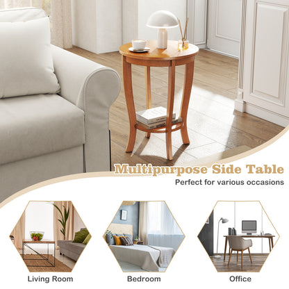 2-tier Round End Table with Solid Wood Legs, Light Brown End & Side Tables at Gallery Canada