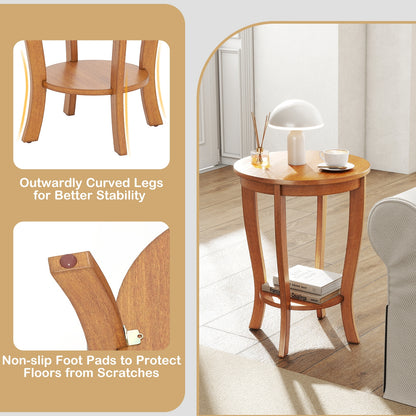 2-tier Round End Table with Solid Wood Legs, Light Brown End & Side Tables at Gallery Canada