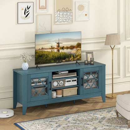 Farmhouse TV Stand for TVs Up to 65 Inches 4 Adjustable Shelves-Teal Blue, Blue Entertainment Centers & TV Stands at Gallery Canada