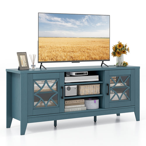 Farmhouse TV Stand for TVs Up to 65 Inches 4 Adjustable Shelves-Teal Blue, Blue