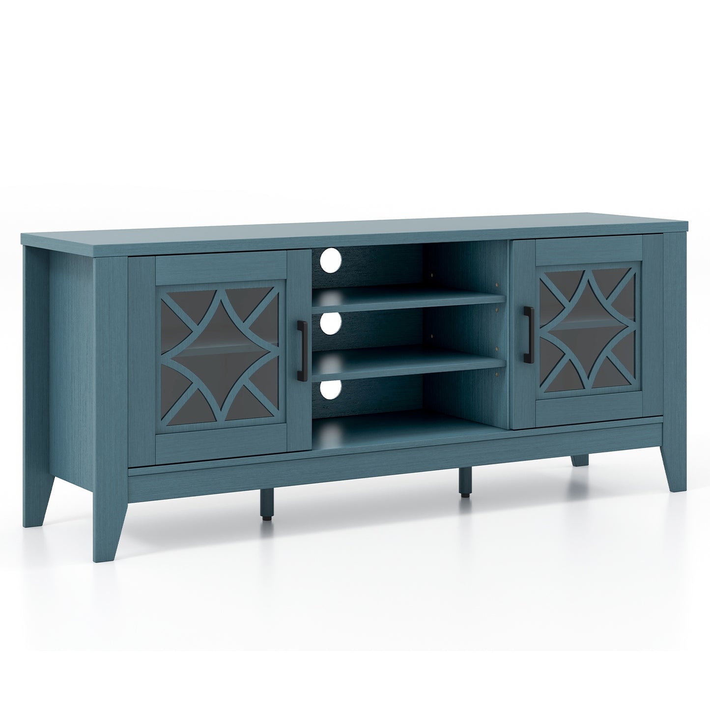 Farmhouse TV Stand for TVs Up to 65 Inches 4 Adjustable Shelves-Teal Blue, Blue Entertainment Centers & TV Stands at Gallery Canada