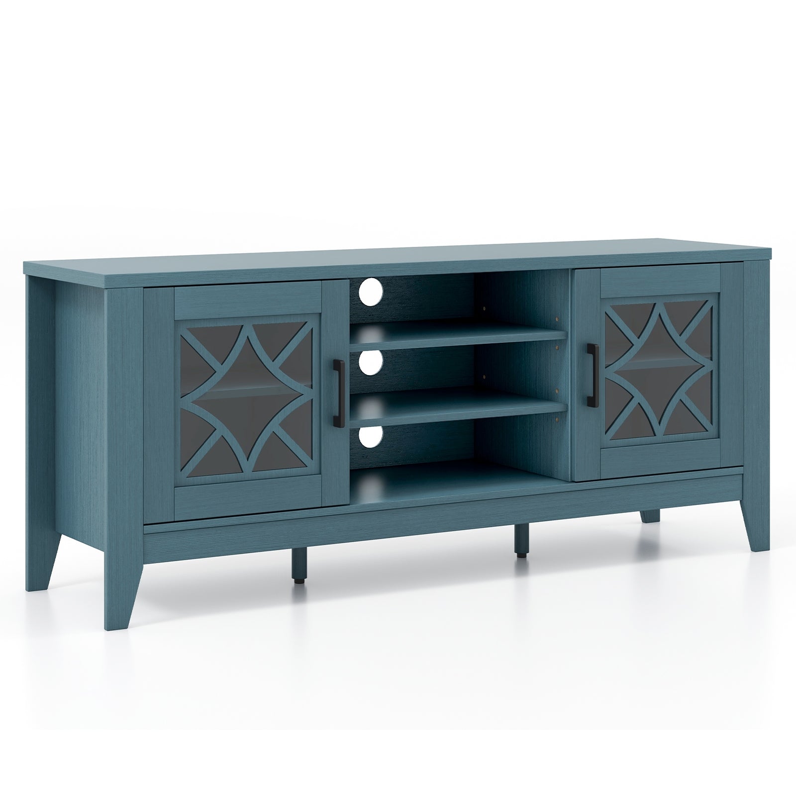 Farmhouse TV Stand for TVs Up to 65 Inches 4 Adjustable Shelves-Teal Blue, Blue Entertainment Centers & TV Stands at Gallery Canada
