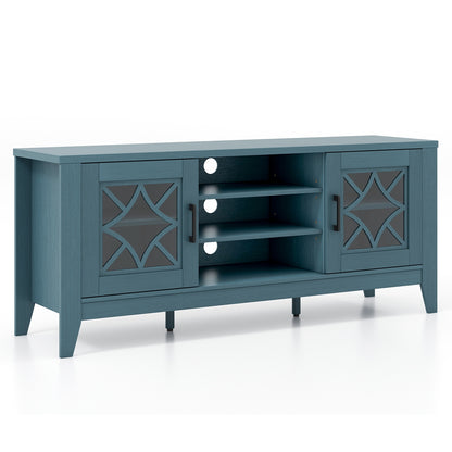 Farmhouse TV Stand for TVs Up to 65 Inches 4 Adjustable Shelves-Teal Blue, Blue Entertainment Centers & TV Stands at Gallery Canada