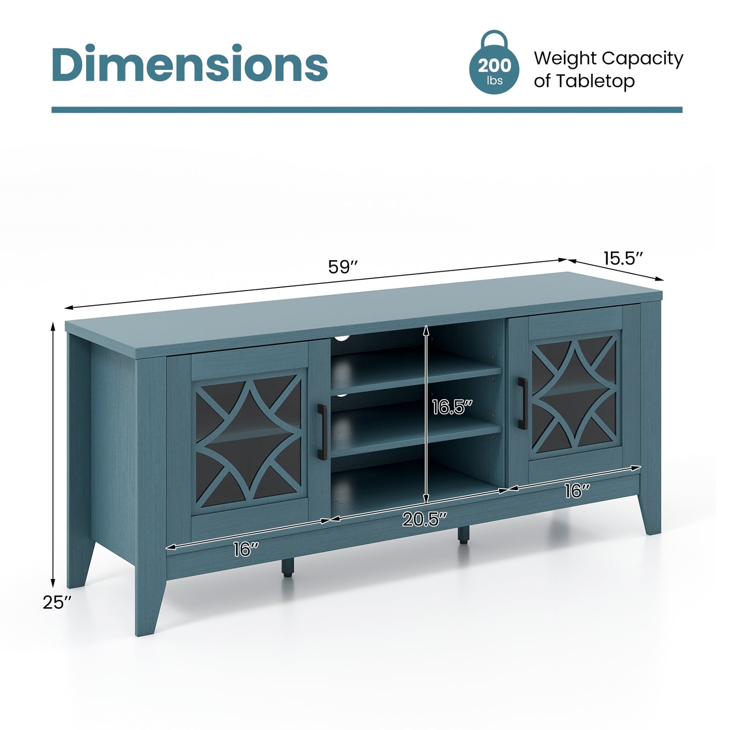 Farmhouse TV Stand for TVs Up to 65 Inches 4 Adjustable Shelves-Teal Blue, Blue Entertainment Centers & TV Stands at Gallery Canada