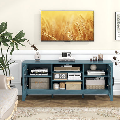 Farmhouse TV Stand for TVs Up to 65 Inches 4 Adjustable Shelves-Teal Blue, Blue Entertainment Centers & TV Stands at Gallery Canada