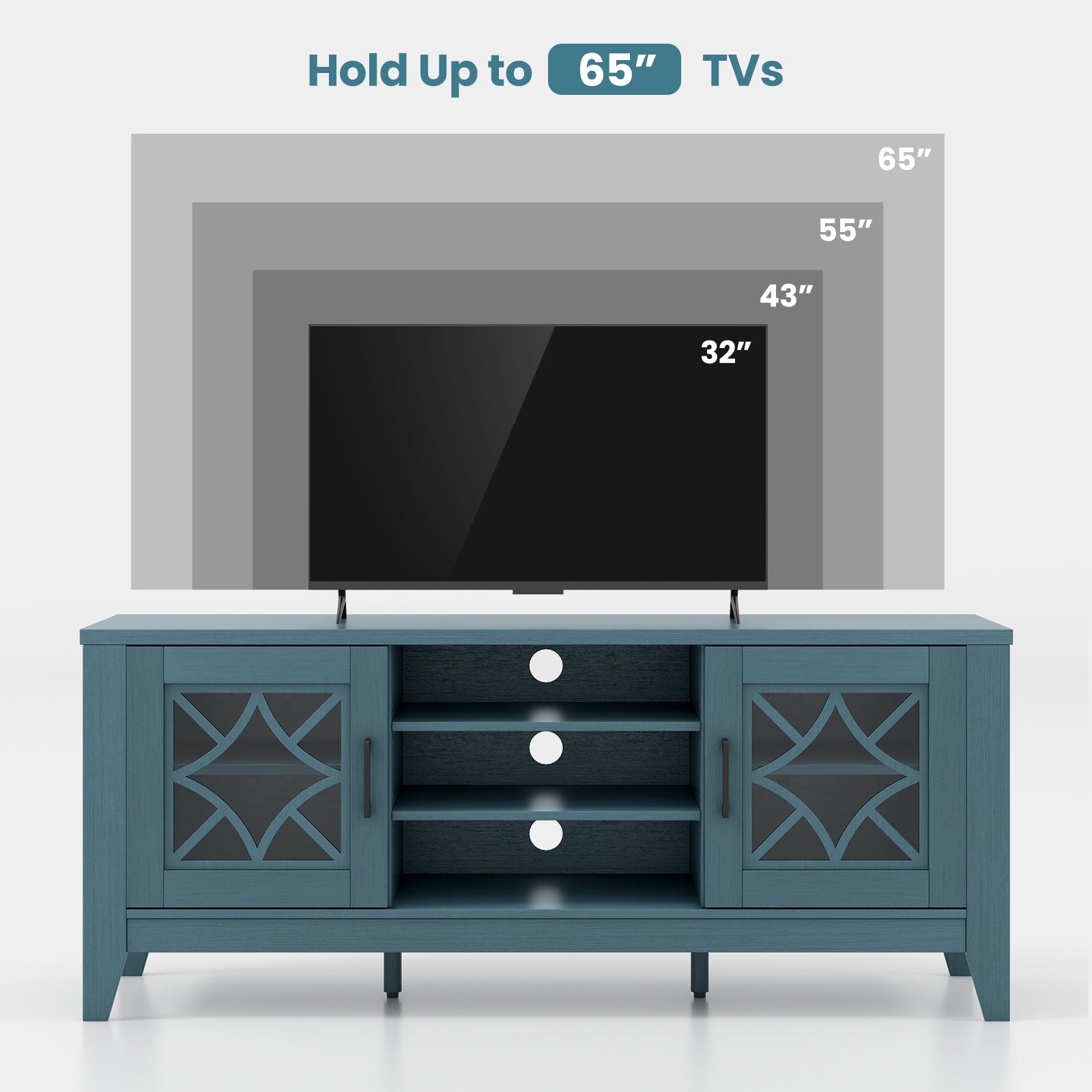 Farmhouse TV Stand for TVs Up to 65 Inches 4 Adjustable Shelves-Teal Blue, Blue Entertainment Centers & TV Stands at Gallery Canada