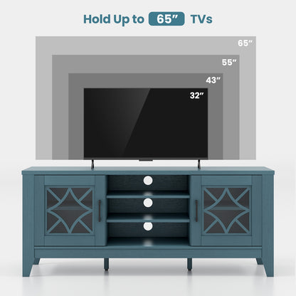 Farmhouse TV Stand for TVs Up to 65 Inches 4 Adjustable Shelves-Teal Blue, Blue Entertainment Centers & TV Stands at Gallery Canada