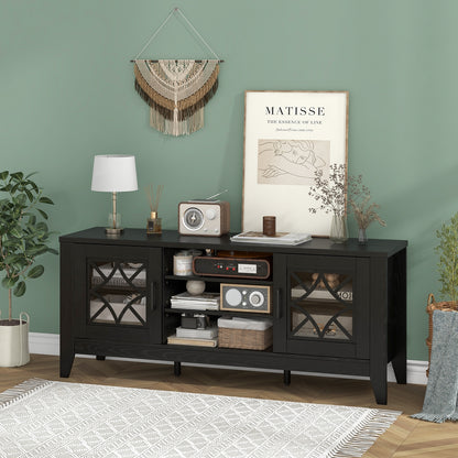 Farmhouse TV Stand for TVs Up to 65 Inches 4 Adjustable Shelves, Black Entertainment Centers & TV Stands at Gallery Canada