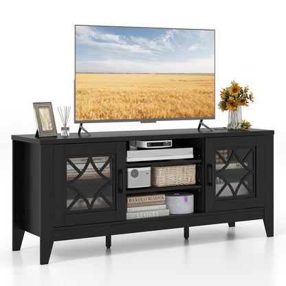 Farmhouse TV Stand for TVs Up to 65 Inches 4 Adjustable Shelves, Black Entertainment Centers & TV Stands Black at Gallery Canada