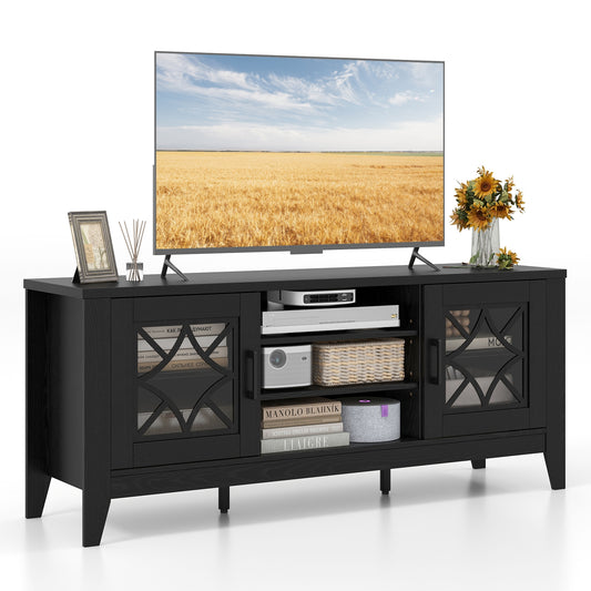 Farmhouse TV Stand, 65 Inches, 4 Adjustable Shelves, Black Entertainment Centers & TV Stands Black at Gallery Canada