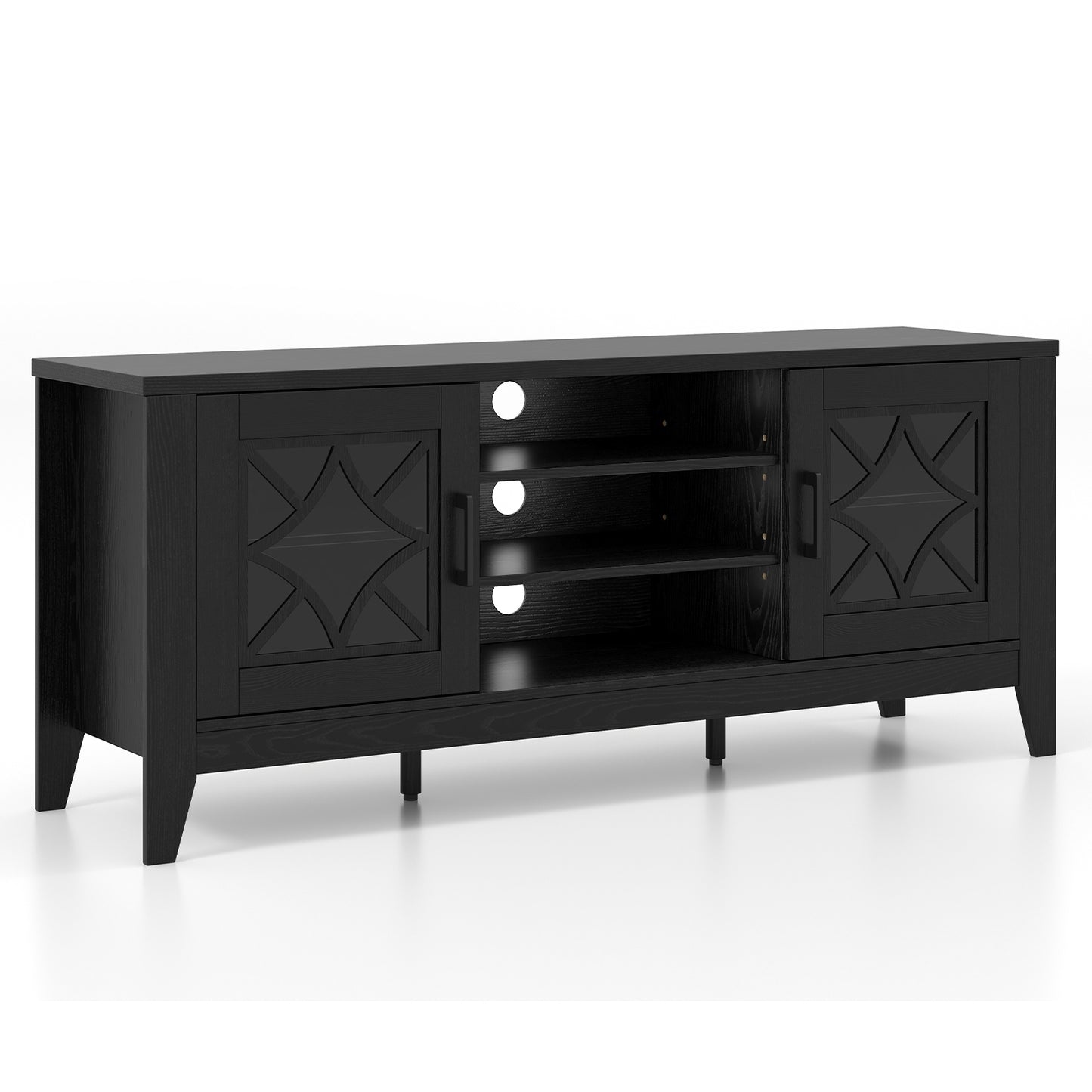Farmhouse TV Stand for TVs Up to 65 Inches 4 Adjustable Shelves, Black Entertainment Centers & TV Stands at Gallery Canada