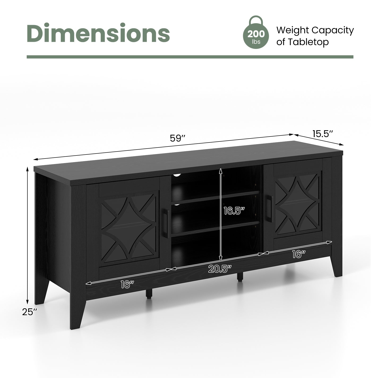 Farmhouse TV Stand for TVs Up to 65 Inches 4 Adjustable Shelves, Black Entertainment Centers & TV Stands at Gallery Canada
