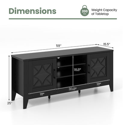 Farmhouse TV Stand for TVs Up to 65 Inches 4 Adjustable Shelves, Black Entertainment Centers & TV Stands at Gallery Canada