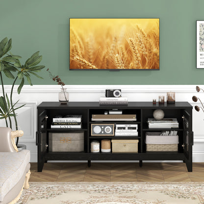 Farmhouse TV Stand for TVs Up to 65 Inches 4 Adjustable Shelves, Black Entertainment Centers & TV Stands at Gallery Canada