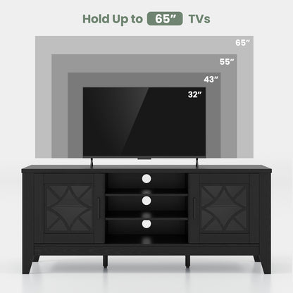 Farmhouse TV Stand for TVs Up to 65 Inches 4 Adjustable Shelves, Black Entertainment Centers & TV Stands at Gallery Canada