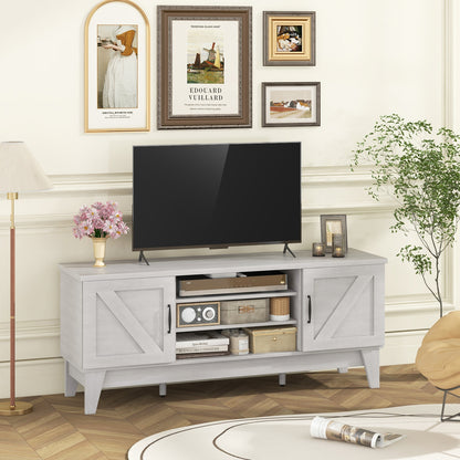 Farmhouse TV Stand for TVs Up to 65 Inches with 2 Barn Door Cabinets, Gray Entertainment Centers & TV Stands at Gallery Canada