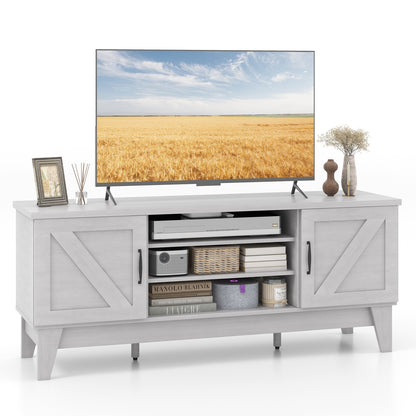 Farmhouse TV Stand for TVs Up to 65 Inches with 2 Barn Door Cabinets, Gray Entertainment Centers & TV Stands Gray at Gallery Canada