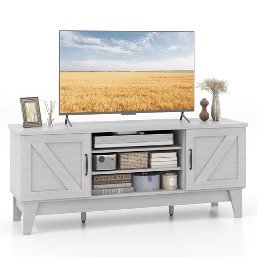 Farmhouse TV Stand for TVs Up to 65 Inches with 2 Barn Door Cabinets, Gray