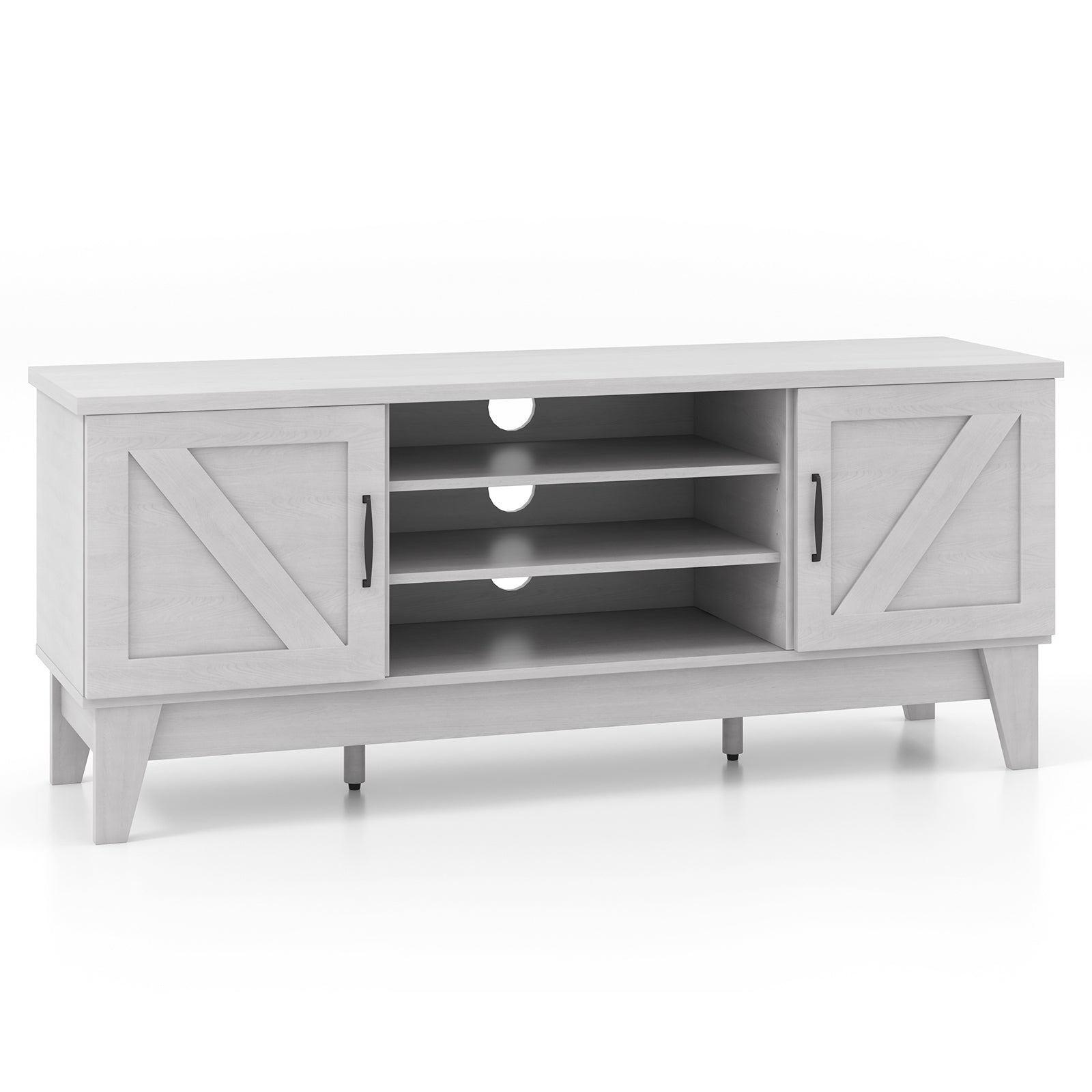 Farmhouse TV Stand for TVs Up to 65 Inches with 2 Barn Door Cabinets, Gray Entertainment Centers & TV Stands at Gallery Canada