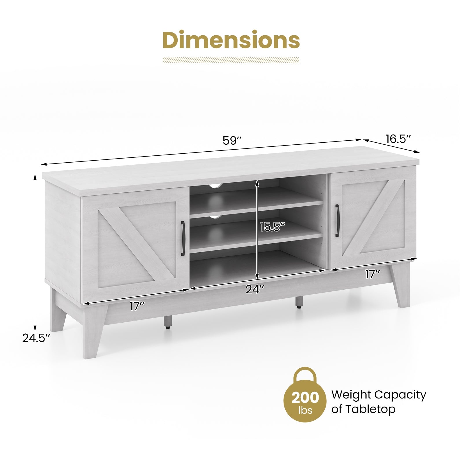 Farmhouse TV Stand for TVs Up to 65 Inches with 2 Barn Door Cabinets, Gray Entertainment Centers & TV Stands at Gallery Canada