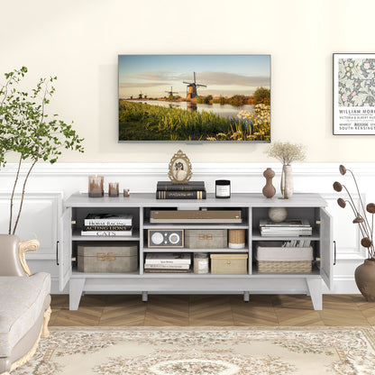 Farmhouse TV Stand for TVs Up to 65 Inches with 2 Barn Door Cabinets, Gray Entertainment Centers & TV Stands at Gallery Canada