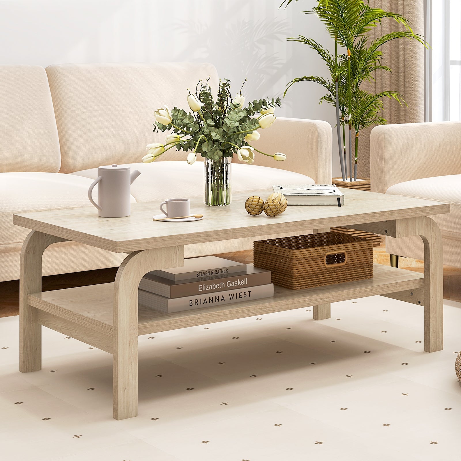 47 Inches Accent Rectangular Coffee Table for Living Room, Natural Coffee Tables at Gallery Canada