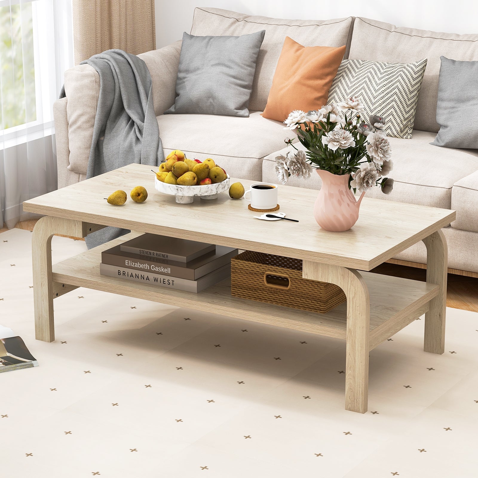 47 Inches Accent Rectangular Coffee Table for Living Room, Natural Coffee Tables at Gallery Canada