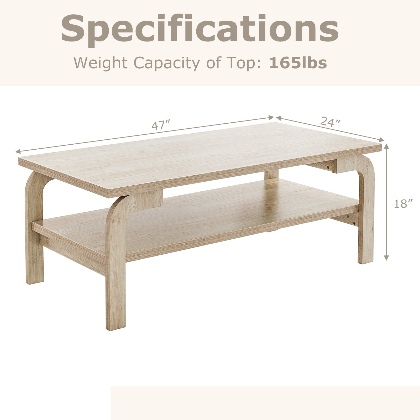 47 Inches Accent Rectangular Coffee Table for Living Room, Natural Coffee Tables at Gallery Canada