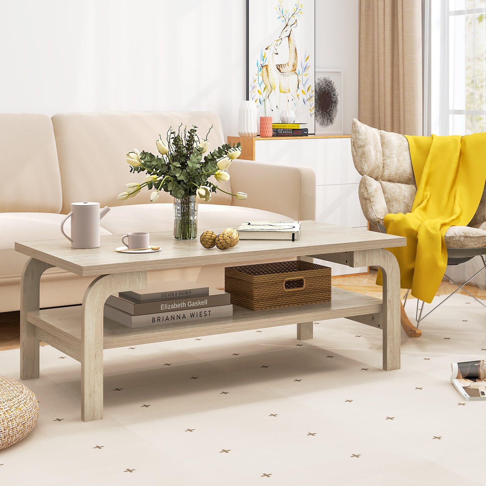 47 Inches Accent Rectangular Coffee Table for Living Room, Natural Coffee Tables at Gallery Canada
