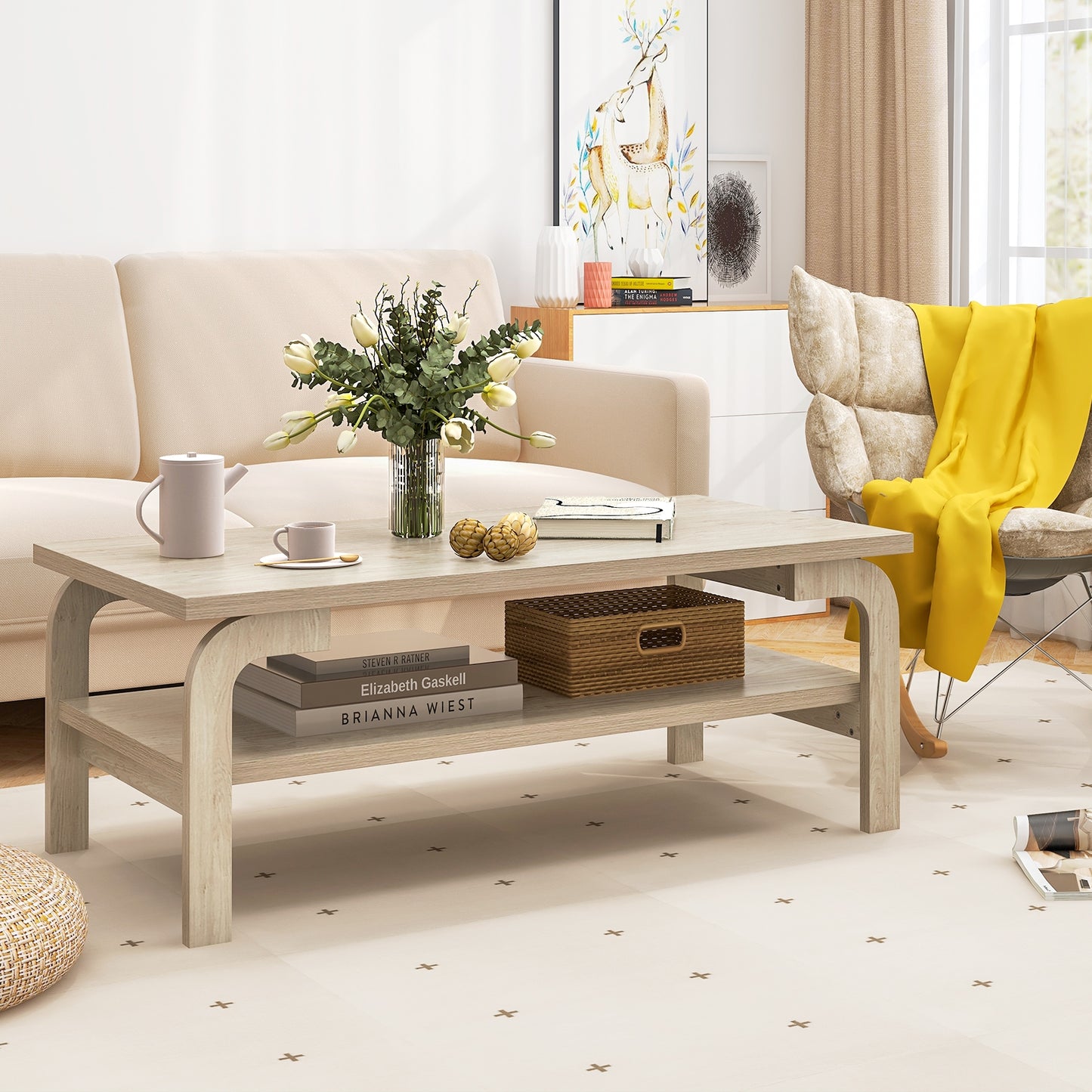 47 Inches Accent Rectangular Coffee Table for Living Room, Natural Coffee Tables at Gallery Canada