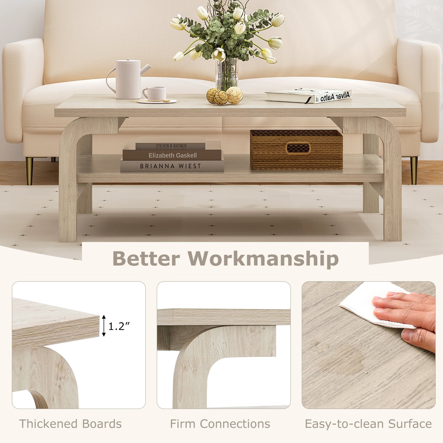47 Inches Accent Rectangular Coffee Table for Living Room, Natural Coffee Tables at Gallery Canada