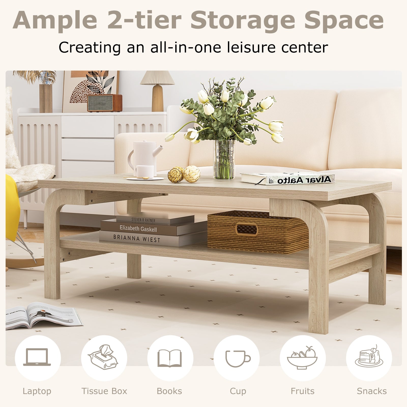 47 Inches Accent Rectangular Coffee Table for Living Room, Natural Coffee Tables at Gallery Canada