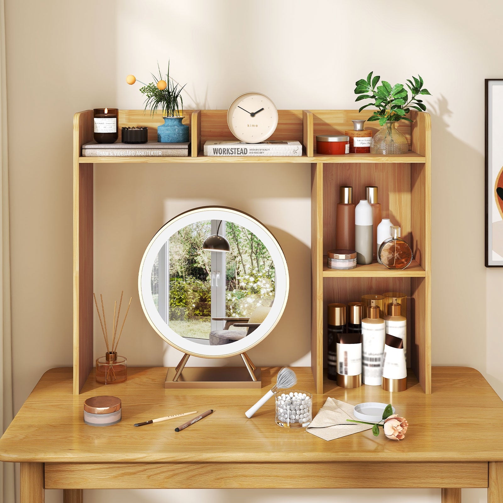 3-Tier Multipurpose Desk Bookshelf with 4 Shelves, Beige Bookcases at Gallery Canada