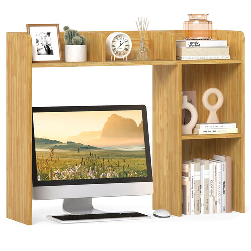 3-Tier Multipurpose Desk Bookshelf with 4 Shelves, Beige