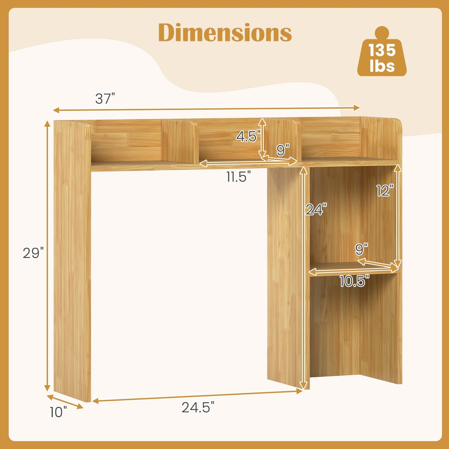 3-Tier Multipurpose Desk Bookshelf with 4 Shelves, Beige Bookcases at Gallery Canada