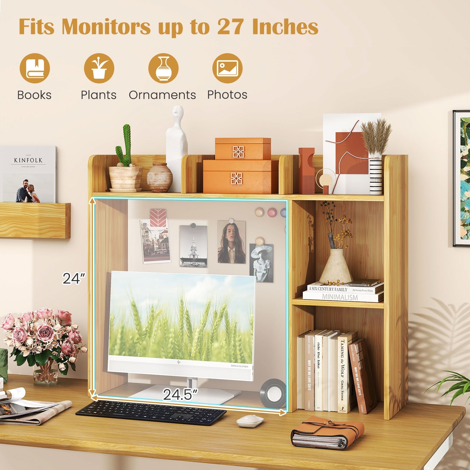 3-Tier Multipurpose Desk Bookshelf with 4 Shelves, Beige Bookcases at Gallery Canada