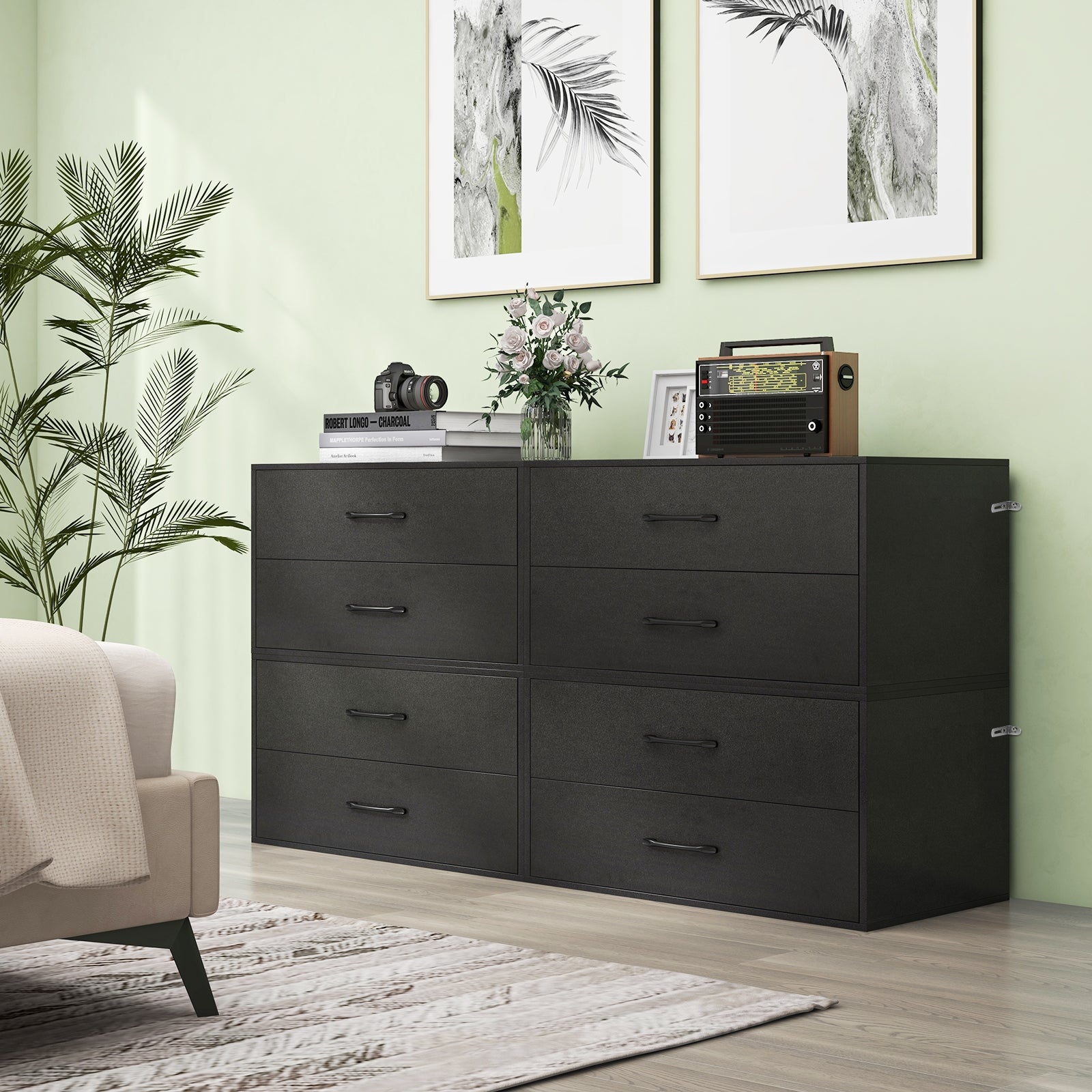 2-Drawer Stackable Horizontal Storage Cabinet Dresser Chest with Handles, Black Cabinets & Chests at Gallery Canada