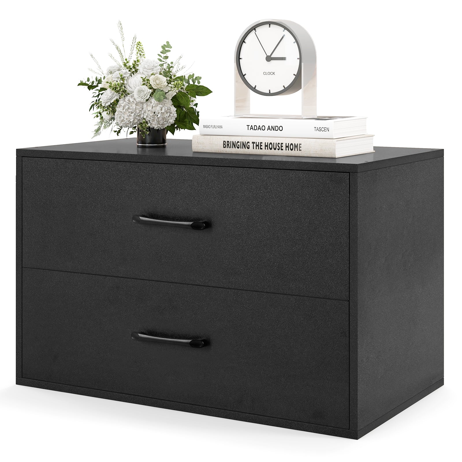 2-Drawer Stackable Horizontal Storage Cabinet Dresser Chest with Handles, Black Cabinets & Chests at Gallery Canada