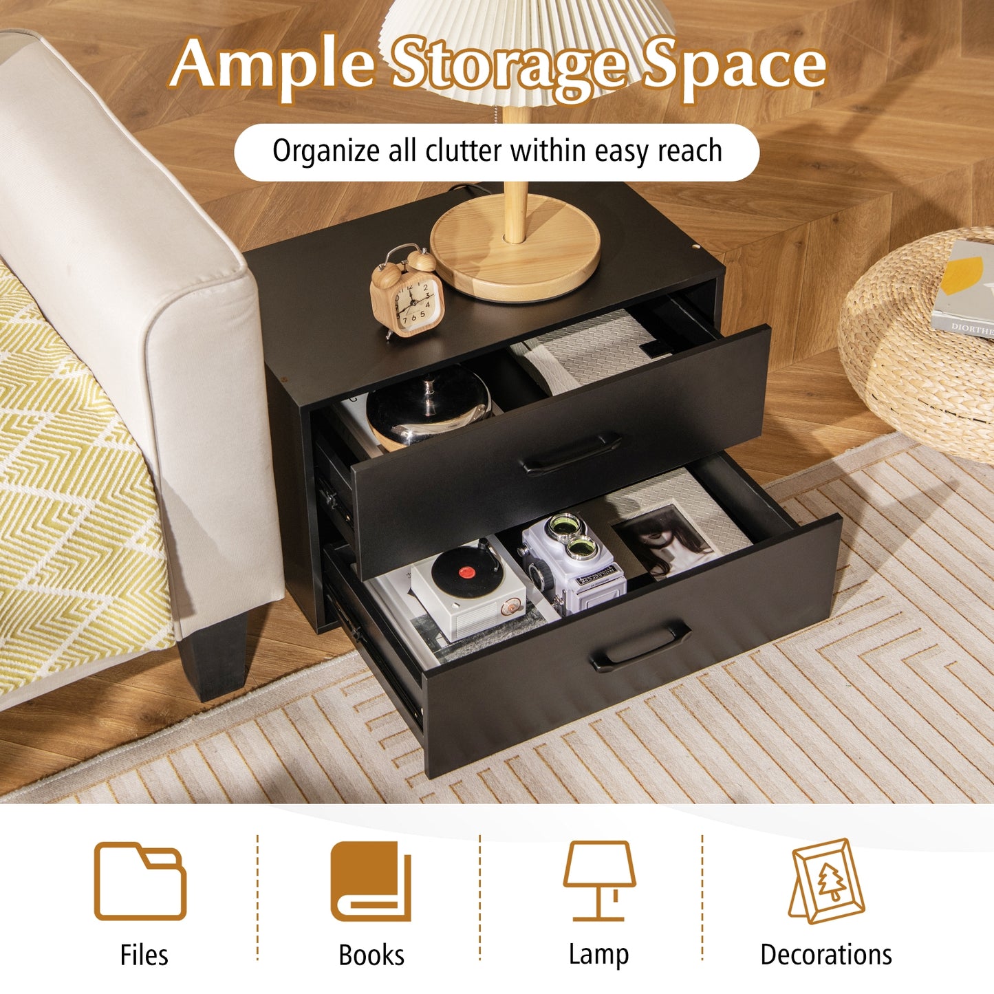 2-Drawer Stackable Horizontal Storage Cabinet Dresser Chest with Handles, Black Cabinets & Chests at Gallery Canada